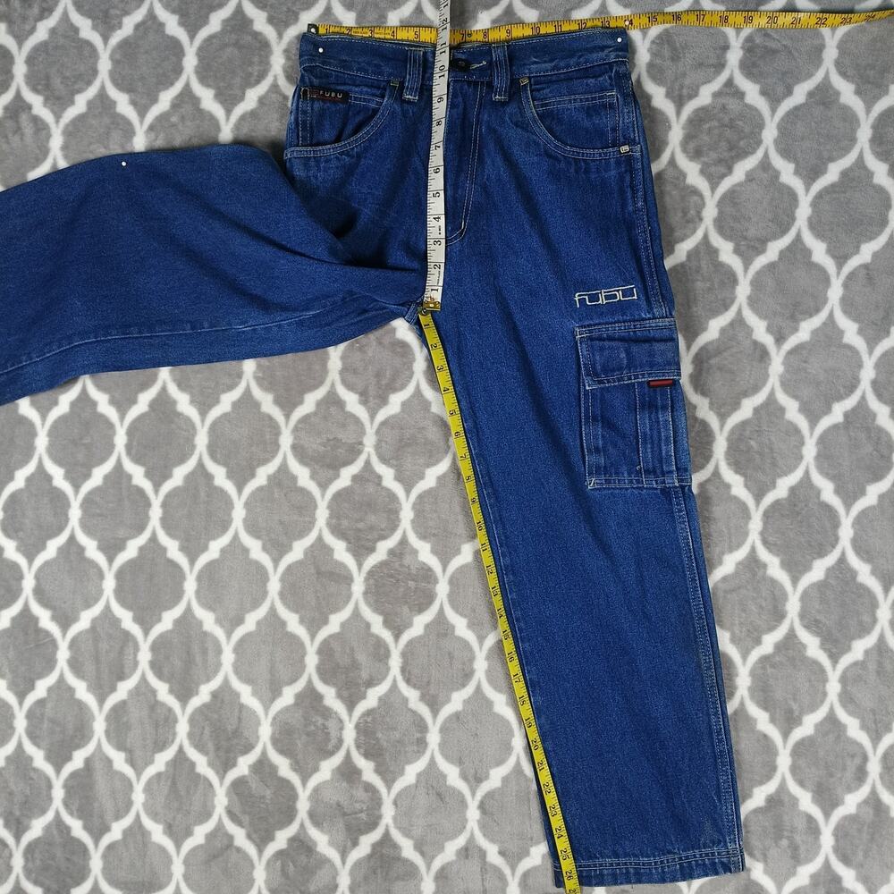 FUBU The Collection Baggy Jeans Women Size‎ 14 Blue Carpenter 28x27 Streetwear - Picture 4 of 13